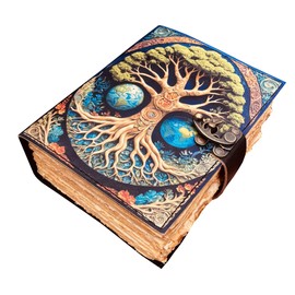 Tree of Life Leather Journal, Large 400 Pages Grimoire Spell Book, Blank Book of Shadows, Large Celestial Gift, Vintage Sketchbook Travel Notebook 7x5 Inch