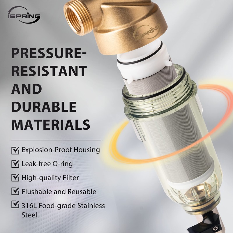 iSpring WSP-50 Reusable Whole House Spin Down Sediment Water Filter,