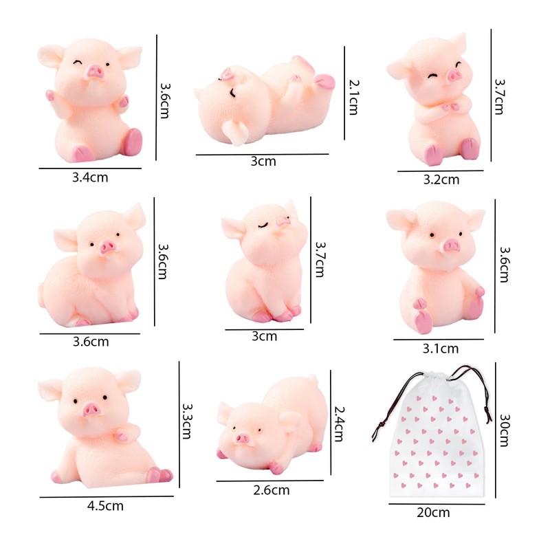 COACOM 8 Small Pig Ornaments with 1 Storage Bag Mini