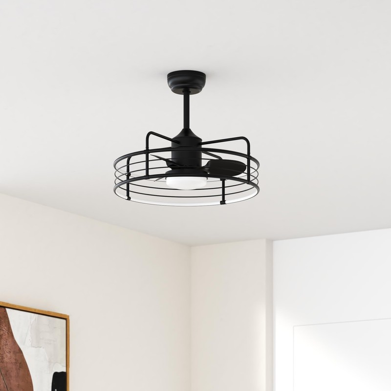 Asyko Caged Ceiling Fan with Light - Bladeless Black Ceiling