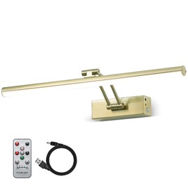 FUNCHDAY Wireless Picture Lights,Rechargeable Battery Picture Light for Paintings with Remote, Dimmable Dartboard Light with Timer,16“ Full Metal Art Light for Wall Frame Portrait Anque Brass