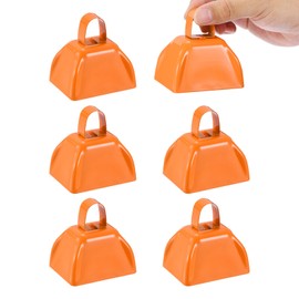 PATIKIL 6pcs Cow Bells for Football Games, 3inch Cowbells for Sporting Events Bulk Loud Noise Makers Metal Cow Bell with Handle for Cheering Wedding,Orange