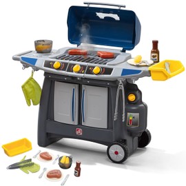Step2 Sizzle & Smoke BBQ Grill Kids Playset, Indoor/Outdoor Kitchenette, Interactive Play with Sounds, Made of Durable Plastic, Includes 15 Piece Toy Accessories, For Toddlers 3+ Years Old
