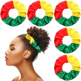 Yuxung 6 Pcs Hair Scrunchies African Juneteenth Jamaica Hair Ties Satin Elastic Band Scrunchies Ties Ropes for Women Black History Month Rasta Accessories(Red,Yellow,Green)