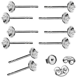 My-Bead 5 Pairs of Stud Earrings Pearl Shells 925 Sterling Silver Hypoallergenic Blanks for Beads Earrings DIY, Sterling Silver