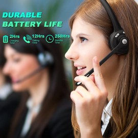 EMHFLYFN Bluetooth Headset with Microphone 12 Hours Talking Time for Trucker Wireless HeadsetsTruck Driver Call Center Skype Home Office PC