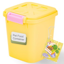 LivLab Mker Pet Food Storage Container, 5 lbs Dog Cat Treat Storage Bin with Lid, Dry Food Storage for Dog Treats, Cat Food, Cereal, Rice, Birds (4 lbs) - Yellow
