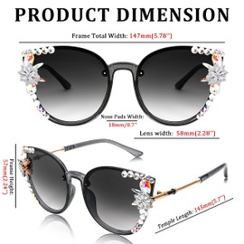 FEISEDY Women Diamond Sunglasses Cat Eye Oversized Gradient Lens Sparkling Vintage Sunglasses B2964
