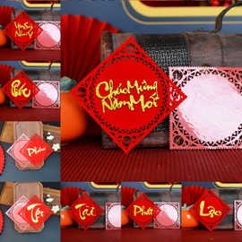 LOONELO Vietnamese New Year Red Stickers with Lucky Symbols, 8pcs 2025 Asian Spring Festival Tết Decorations for Lunar New Year Home Office Store Celebrations Nhãn Dán Năm Mới Của Người Việt