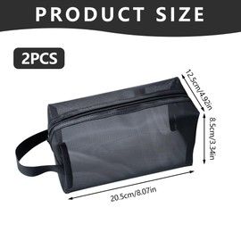 Bekecidi 2 PCS Mesh Makeup Bag, Black Mesh Toiletry Bag Portable Cosmetic Bag Zipper Makeup Pouch Mesh Shower Bag with Handles Make Up Organiser Travel Bag for Women Men Girls
