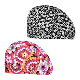Cascacy 2 Pack Women's Adjustable Cotton Bouffant Cap, Working Hats with Sweatband, Multi Color (Set 28)