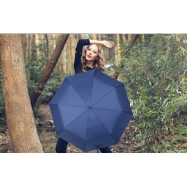 LIWEARE Travel Folding Umbrella, Strong 8 Ribs Reinforced Windproof Rain Umbrella, Strong Durable Umbrella Compact Portable Umbrella (Blue)
