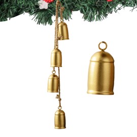 Christmas Bells, Gold Cow Bells Christmas Decor Indoor, 4-PCS Rustic Brass Bells Vintage Hanging Bell for Christmas Tree Decoration, Door Knob (Doliform)