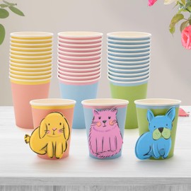 Cheerland Pet Party Animal Cups Disposable Paper Cup Animal Rabbit Cat Dog Theme Drinking Cup For Kids Birthday Celebrations Picnic Pet Party Tableware Supplies - Pack of 36