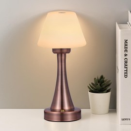 URLIGHTS Waterproof Rechargeable Table Lamp for Shower & Outdoor, Cordless Touch Dimmable Nightstand Lamp with 3 Light Colors, Portable LED Light for Bedroom, Patio, Camping & Bar (Red Bronze)