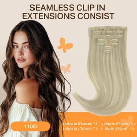 DOORES Hair Extensions Seamless Clip ins, Ash Blonde Highlighted Platinum Blonde 110g 7pcs 18 Inch, Clip in Hair Extensions Seamless Extensions Straight Hair Invisi Edge Hair Extensions