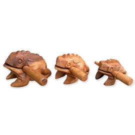 Percussion Instruments Wooden Frog 3 Pcs Set of 4 Inch Frog, 3 Inch Frog, 2.75 Inch Frog, Wooden Frog Musical Instrument Home Decor. (Brown Color)