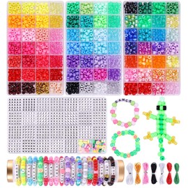 4000 Piezas 84 Colores Cuentas Pony para Kit de Hacer Pulseras, Kit de Pulseras de Amistad con Cuentas Kandi Arcoíris con 910 piezas Cuentas de Letras A-Z, Manualidades de Joyería DIY para