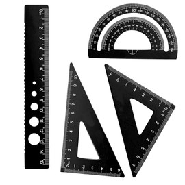 Colayer 4 Pieces Triangular Scale Ruler Set, Metal Protractor, Aluminum Ruler for Students, Draftsman, Engineers in Classroom, Office, Home Supplies (Black)