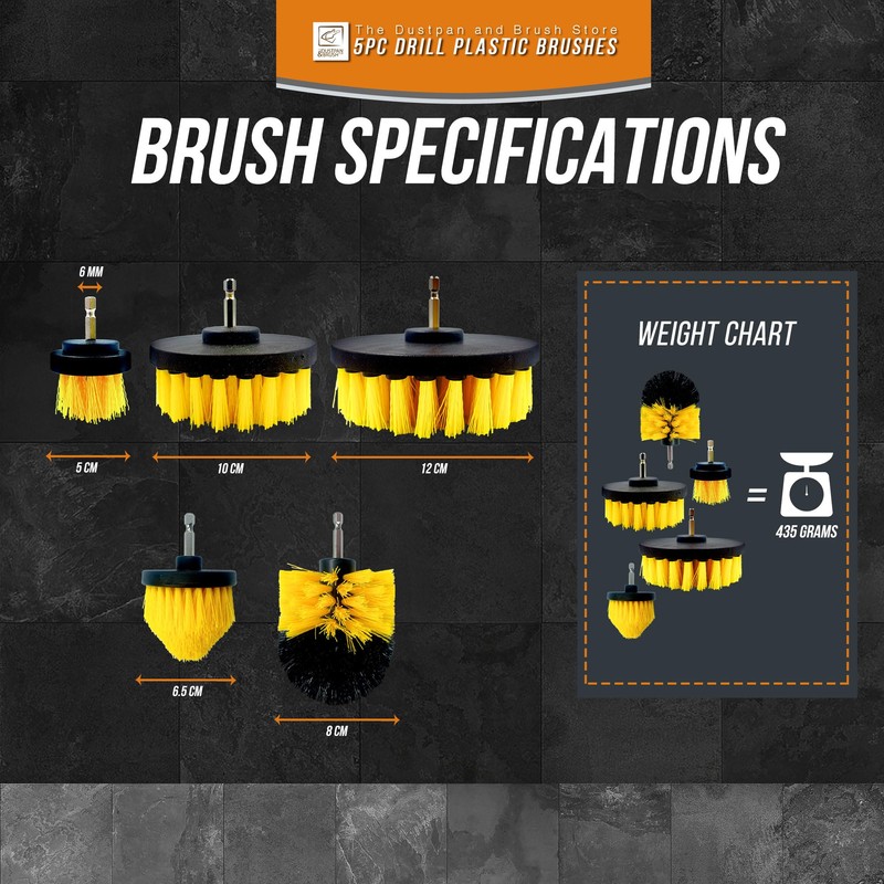 Drill Brushes for Cleaning - 5 Plastic Drill Brush Set