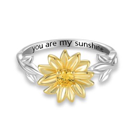 STARNNY Sunflower Ring for Women Sterling Silver You Are My Sunshine Ring Size7 necklace for Women