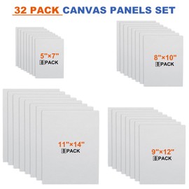 MAXECHO Canvases for Painting, 32 Pack Art Paint Canvas Boards Set - 5x7, 8x10, 9x12, 11x14 Inches, 100% Cotton Blank Art Supplies for Acrylic, Oil Paint, Acid-Free for Kids & Artists