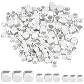 CREATCABIN Pack of 150 Cube Spacer Beads, 925 Squareless Cube Beads Made of Sterling Silver, Loose, 3 Sizes, Stackable Small Metal Beads, Smooth Beads for Summer Hawaiian Bracelet, Necklace 4/3/2.5 mm