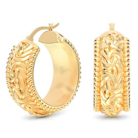LeCalla 925 Sterling Silver Chunky Byzantine Hoop Earrings Jewelry for Women | Thick 14K Gold-Plated Round Click-Top Hoop Earring 25MM