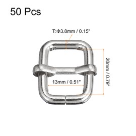 sourcing map Slides Buckles, 50pcs 15x15x3.8mm Metal Rectangle Adjuster Triglides Slide Buckle Roller Pin Buckles Slider Strap Adjuster for Belt Bags DIY Accessories, Silver Tone