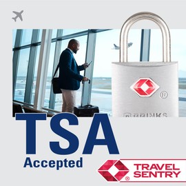 BRINKS TSA Approved Padlock, 22mm Aluminum, TSA Locks for Luggage, Chrome-Plated with Hardened Steel Shackle, 4-Pack