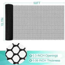 Plastic Mesh Fence Sheet 15.7IN x 50FT - 0.3IN Opening Plastic Chicken Wire Netting Roll Durable for Dogs, Poultry, Puppy, Garden Snake Barrier with 50 Pcs Zip Ties - Black