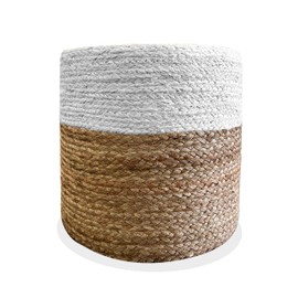 S & L Homes Pouf Ottoman - 100% Jute Braided Footrest Pouf Hand Knitted Traditional Cord Boho Pouffe for Living Room, Bedroom, Nursery, Patio, Lounge Colorblock - Natural Ivory (16”x16”x16”)