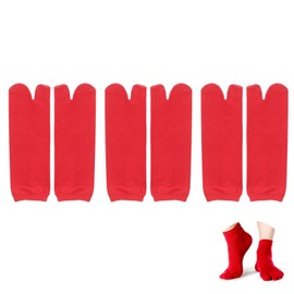 ZARSIO Japanische Tabi-Socken, elastische Flip-Flop-Socken, V-Toe, geteilte Zehen, Knöchelsocken für Ninja, Hausschuhe, japanischer Kimono, 3 Paar, Rot/Ausflug, einfarbig (Getaway Solids), 0-1