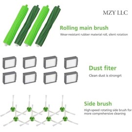 Replacement Parts for iRobot Roomba i7 i7+ i2 i3 i3+ i4 i4+ i6 i6+ i8 i8+/Plus j7 j7+ E5 E6 E7, I, E & J Series Vacuum Cleaner, 2 Set Rubber Brushes, 8 HEPA Filters and 8 Side Brushes