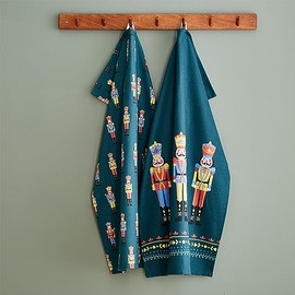 Catherine Lansfield Pack of 4 Green Cotton Christmas Nutcracker Tea Towels 50cm x 75cm