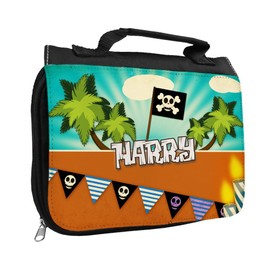 Kulturbeutel mit Namen Harry und Piraten-Motiv für Jungen | Kulturtasche mit Vornamen | Waschtasche für Kinder