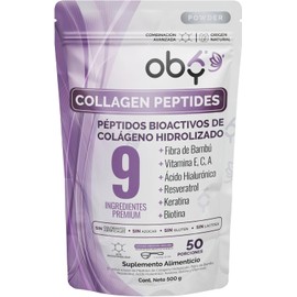 OBY Colágeno Hidrolizado, Resveratrol Ácido Hialurónico Polvo 50 porciones