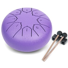 MUSCELL Steel Tongue Drum 6 Inches 8 Notes, Hand Drum with Bag, Music Book, Drumsticks, Mallet Holder and Finger Paddles, Thickened Carbon Steel, Continuous Echo for Meditation or Yoga (Purple)