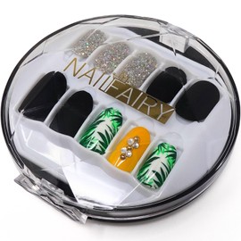 COLORBIRD NAILFAIRY (025ZF) Nail Tips, Short, Black, Green, Yellow, Cute, 30 Pieces