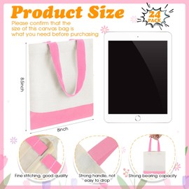 Amylove Mini Tote Bag Sublimation Blank Canvas Tote Bags Reusable Grocery Luggage DIY Sack Goody for Party Even(8.5 x 8 Inch,White, Pink,24 Pcs)
