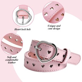 COYUN Pack of 2 Children's Belts Girls, Heart Buckle Girls Belt, Adjustable Heart Buckle Waist Belt, Children's PU Leather Belt, for Kids Dress Pants, Denim Pink, Brown
