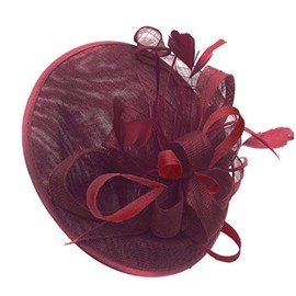 Caprilite Burgundy and Burgundy Sinamay Big Disc Saucer Fascinator Hat for Women Weddings Headband