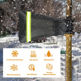 Kijamilee Outdoor Faucet Covers for Winter Freeze Protection, 9.8"X7.1" Upgraded Thicken Hose Bib Covers, Reusable Spigot Covers Winter Insulated for Outside Faucet with Reflective Strip, 1 Pack Black