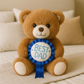 Eurowrap Best Dad Teddy Bear with Blue Rosette – Soft Brown Plush Toy for Father’s Day, Dad’s Birthday or Gift Hamper for Dads from Kids or Adults