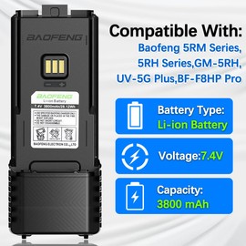 BAOFENG 5RM 3800mAh Extended Battery High Capacity Rechargeable Li-ion Battery USB-C Desktop Charger for Ham Radio Compatible with BF-F8HP PRO GM-5RH AR-5RM Series Walkie Talkies Accessories,2 Pack