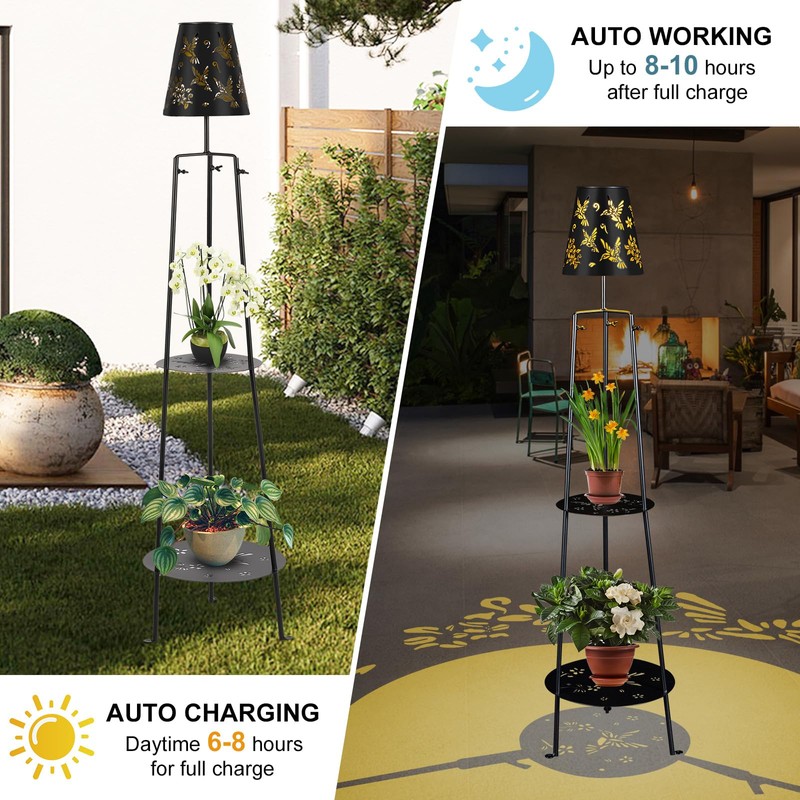 47.2'' Outdoor Metal Solar Floor Lamps with 2 Plant Stand