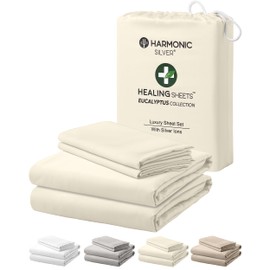 HARMONIC SILVER Eucalyptus Collection King Size Sheet w/Silver Ions | 100% Tencel | Ultra Soft | Cooling for Hot Sleepers | 18" Deep Pocket [Ivory]