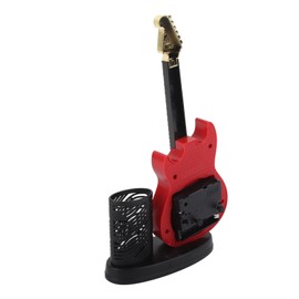 Guitar Alarm Clock,Vintage Desk Clock Guitar Shape Stable Base Battery Powered ABS Alarm Clock with Pencil Holder for Bedroom Office