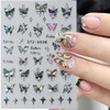 Butterfly Nail Art Stickers Decals 3D Holographic Black Pink Butterfly