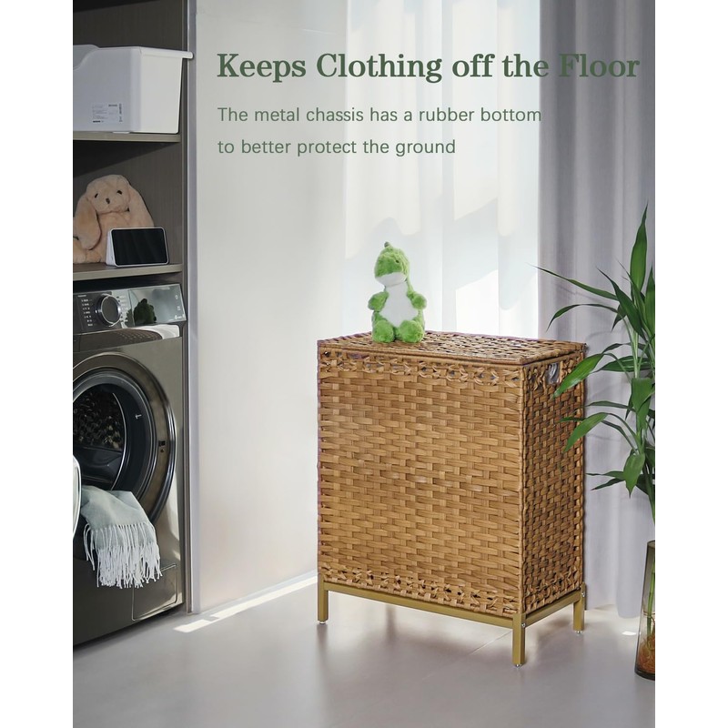 SETVSON Laundry Hamper with Lid, 112 L Handwoven Rattan Wicker